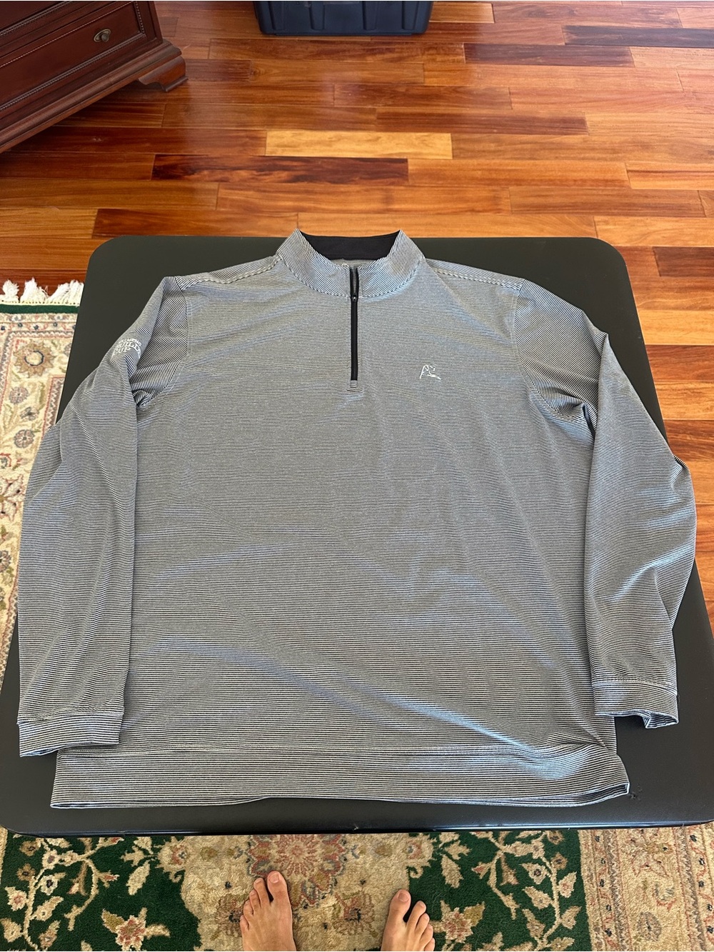 Rhoback Men's Quarter-Zip Long Sleeve Performance Sweater- Blue White